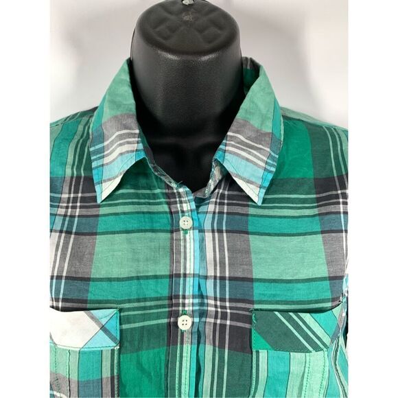 5---- Aeropostale Cotton Green Plaid Button Up Long Sleeve Top Size Medium NWT - Picture 3 of 11